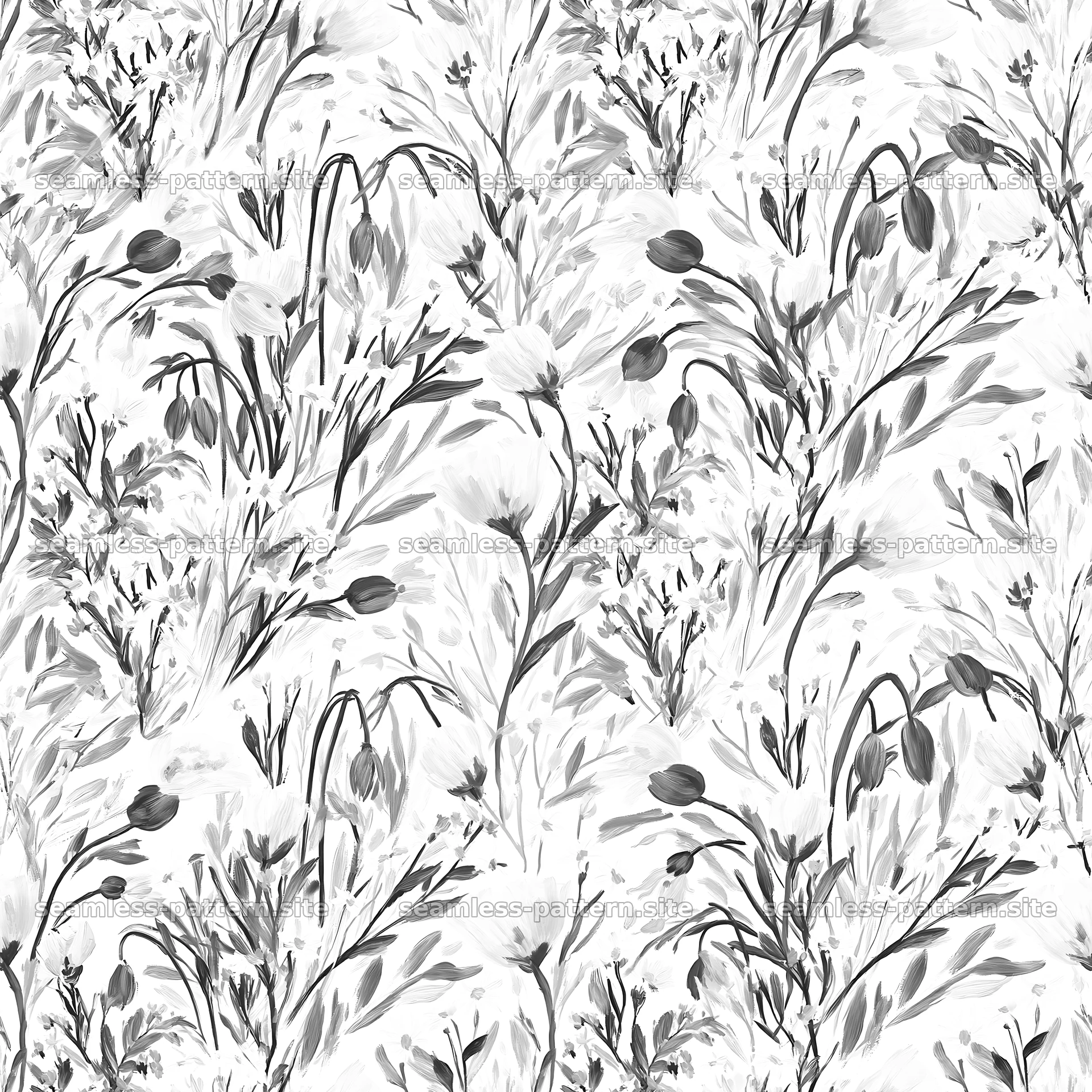 Wildflower brushstroke pattern in black and white for textiles seamless pattern preview