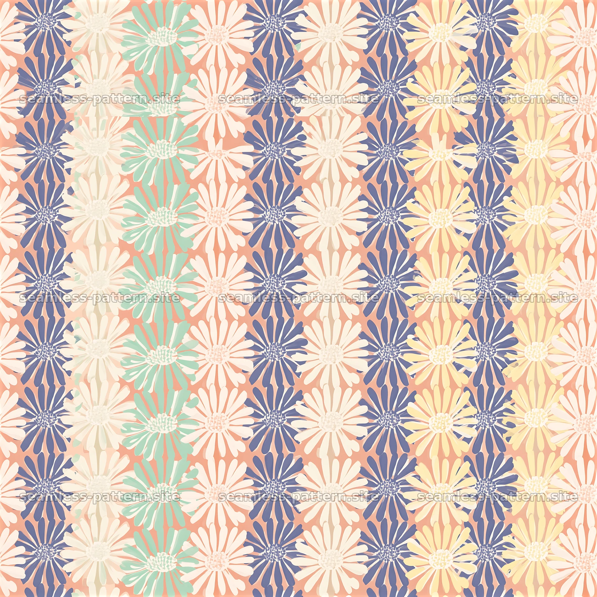 Colorful daisy seamless pattern with soft pastel background colors seamless pattern preview