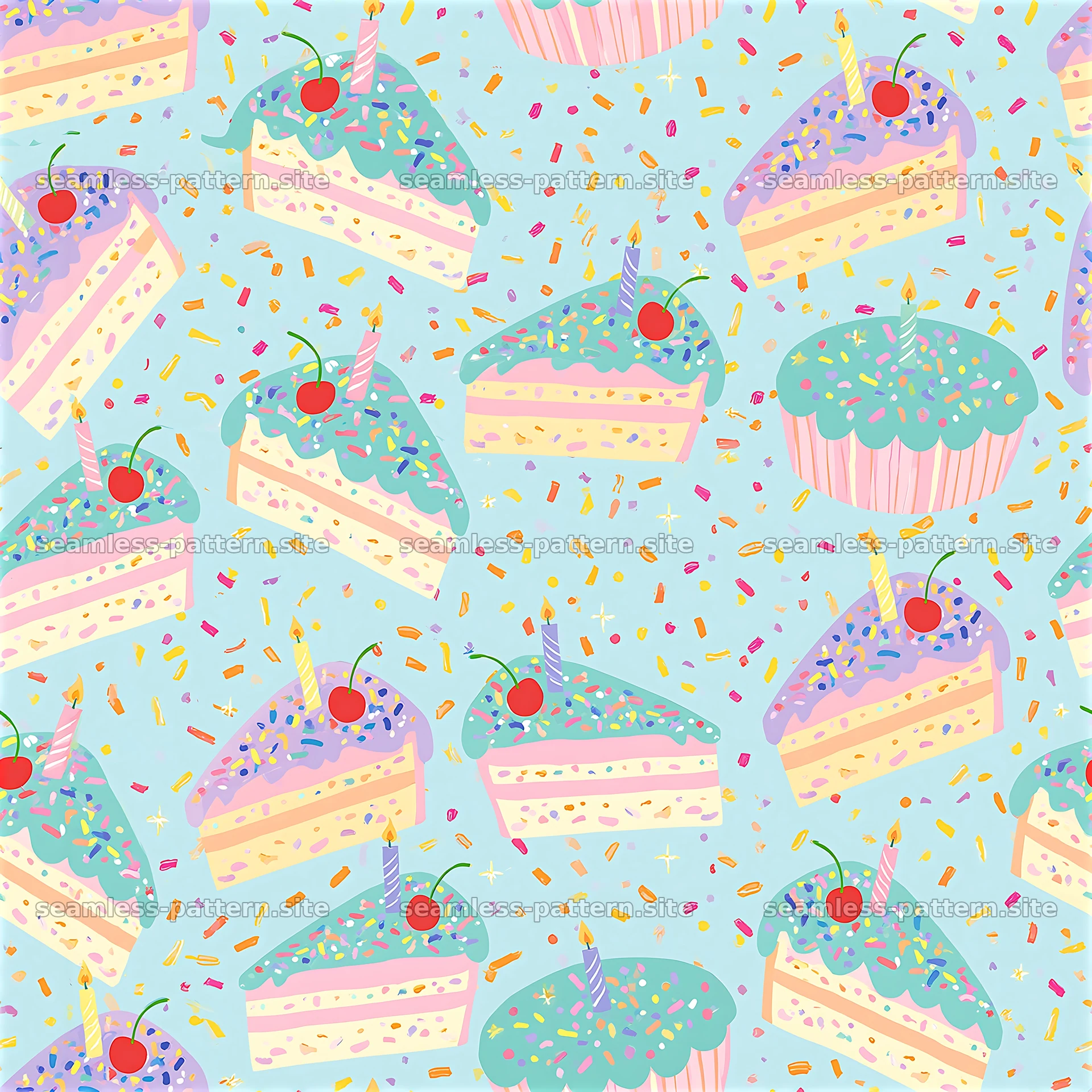 Birthday Cake and Cupcake Pastel Seamless Pattern seamless pattern preview