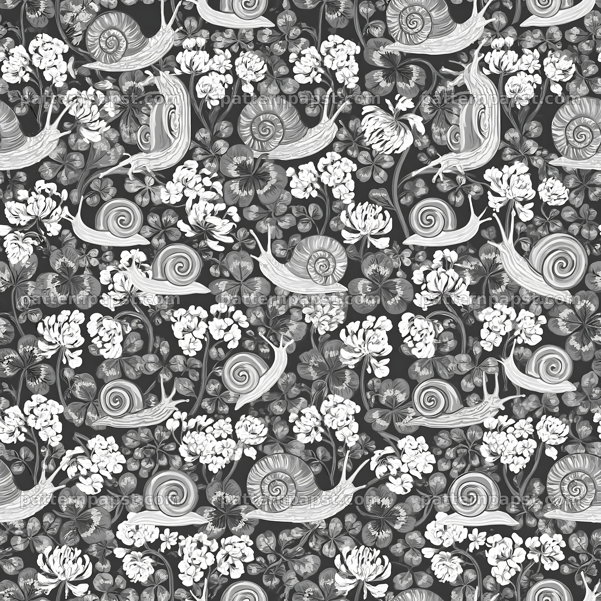 Seamless pattern of snails and clover leaves seamless pattern preview