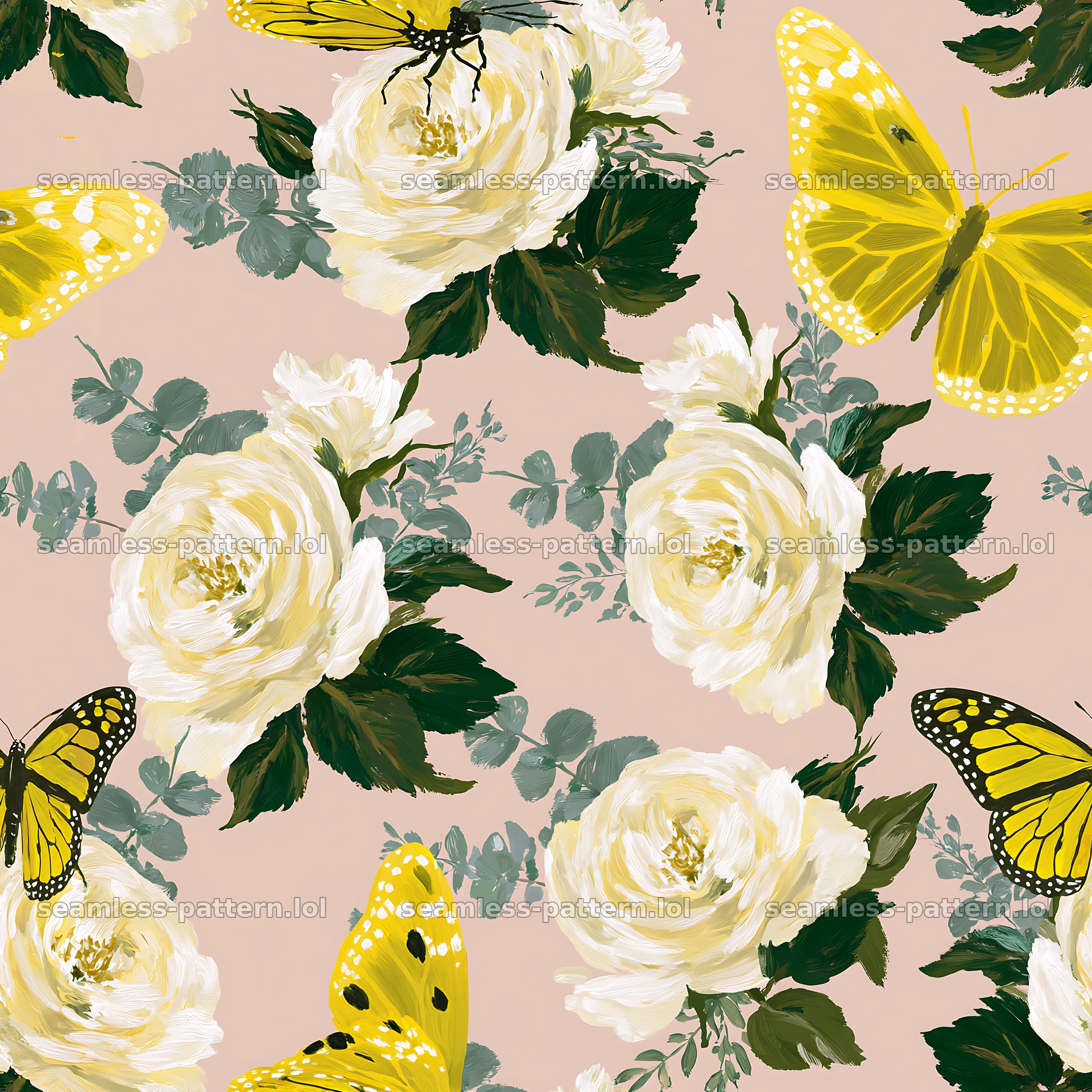 Butterfly and rose seamless pattern on a light background seamless pattern preview