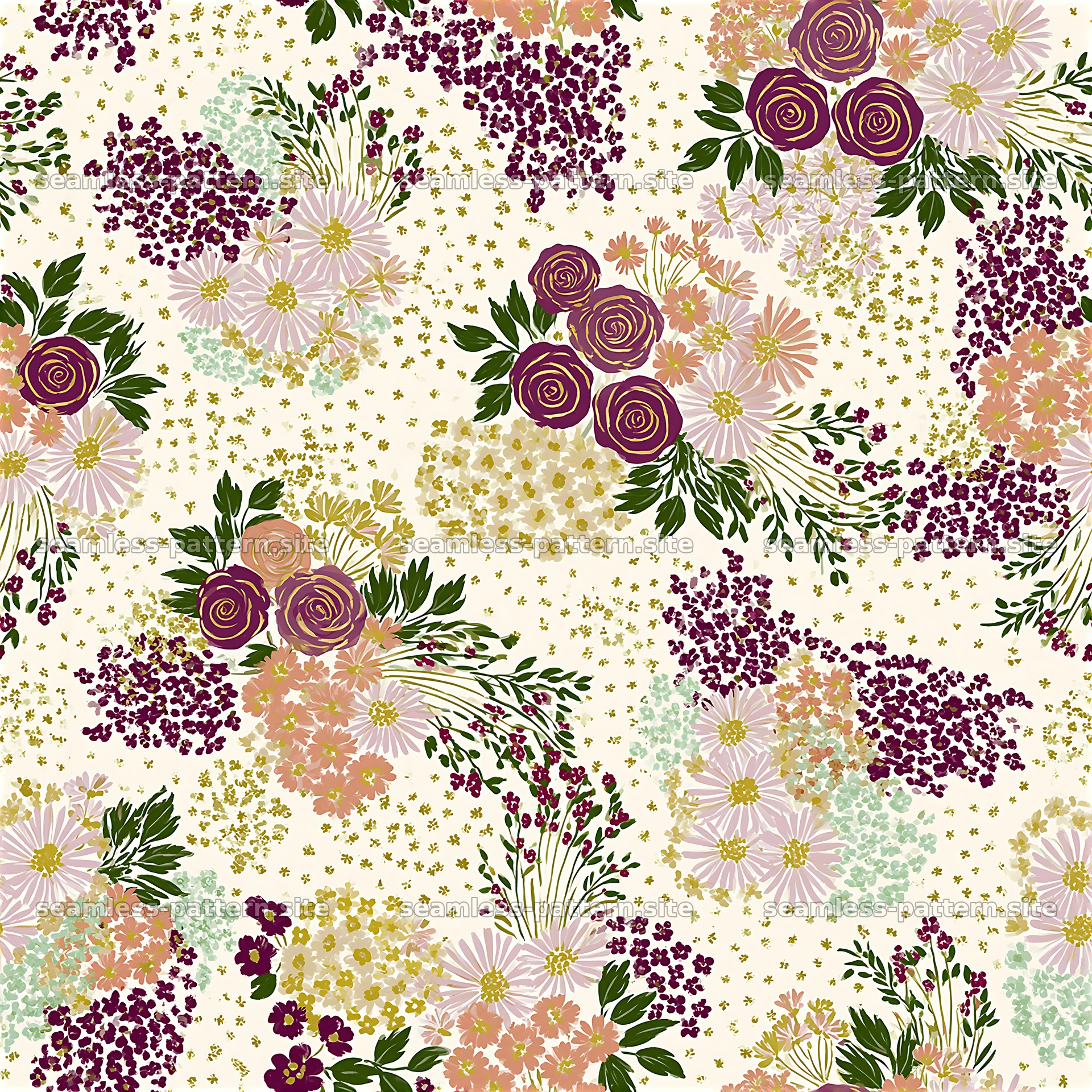 Birthday floral birthday seamless pattern with various flowers and seamless pattern preview