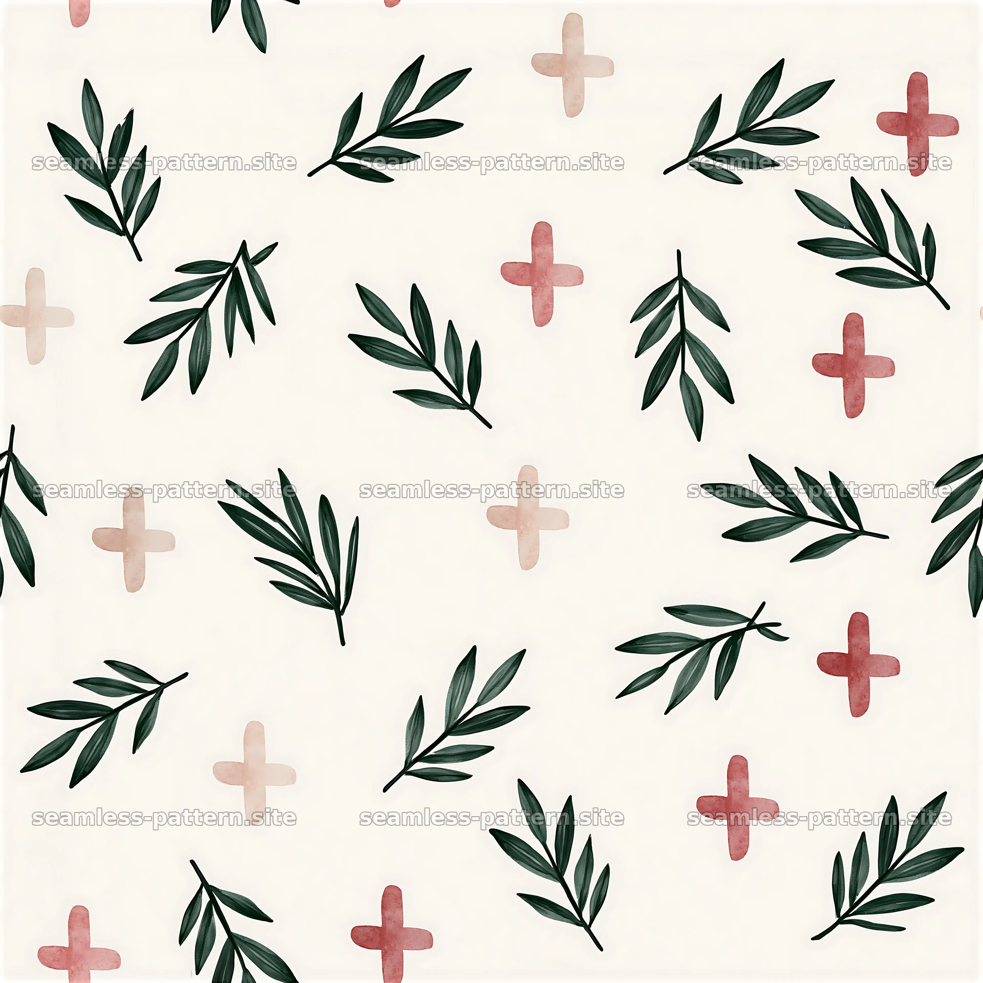 Watercolor olive branches and cross seamless pattern seamless pattern preview