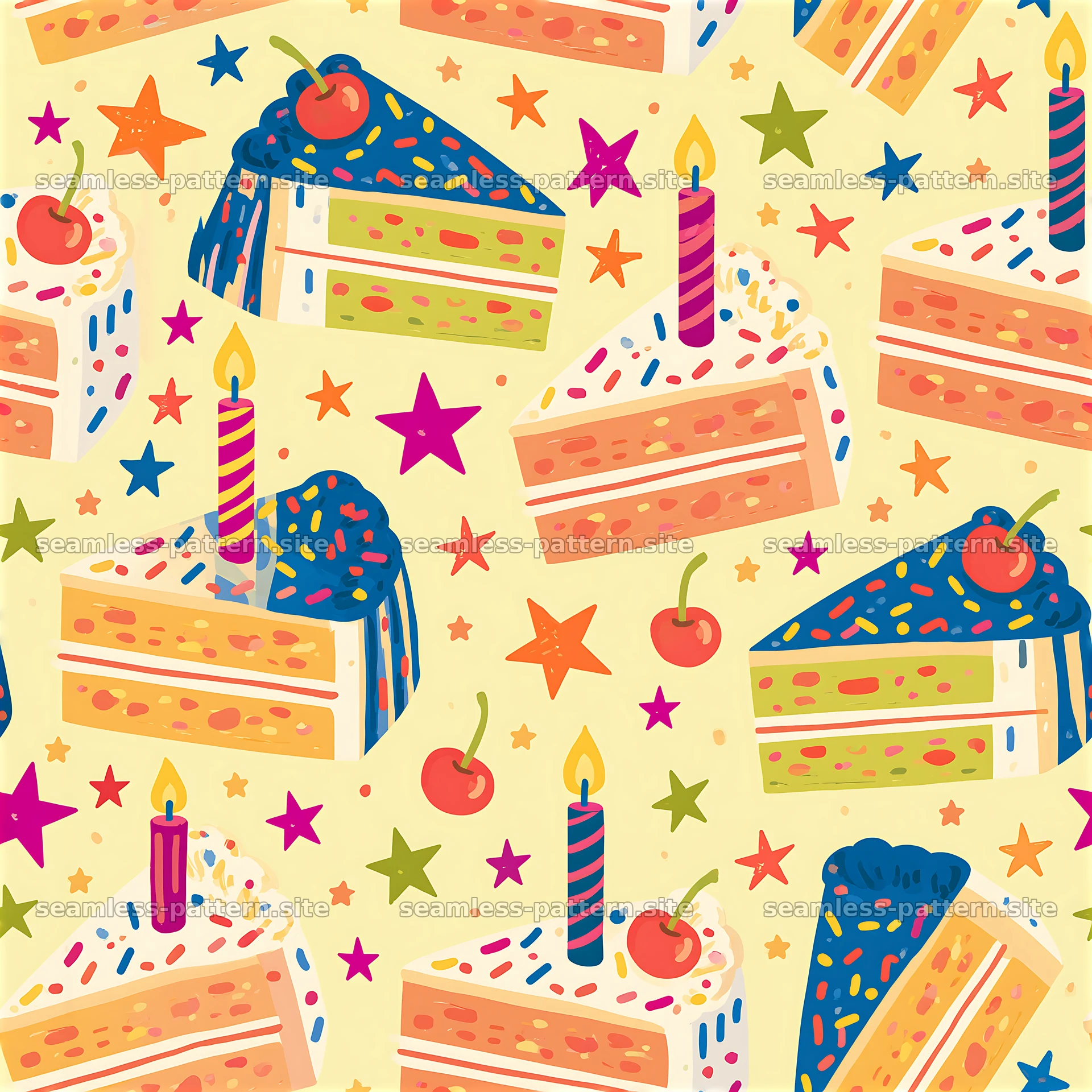 Birthday Cake and Candles Seamless Repeat Pattern seamless pattern preview