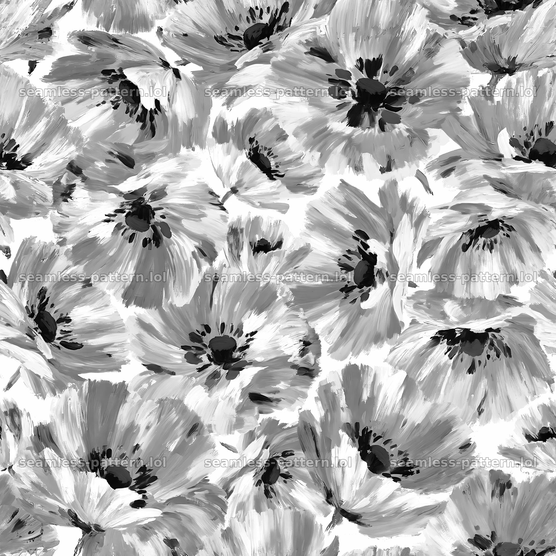 Repeat wildflower brushstroke pattern in black and white seamless pattern preview