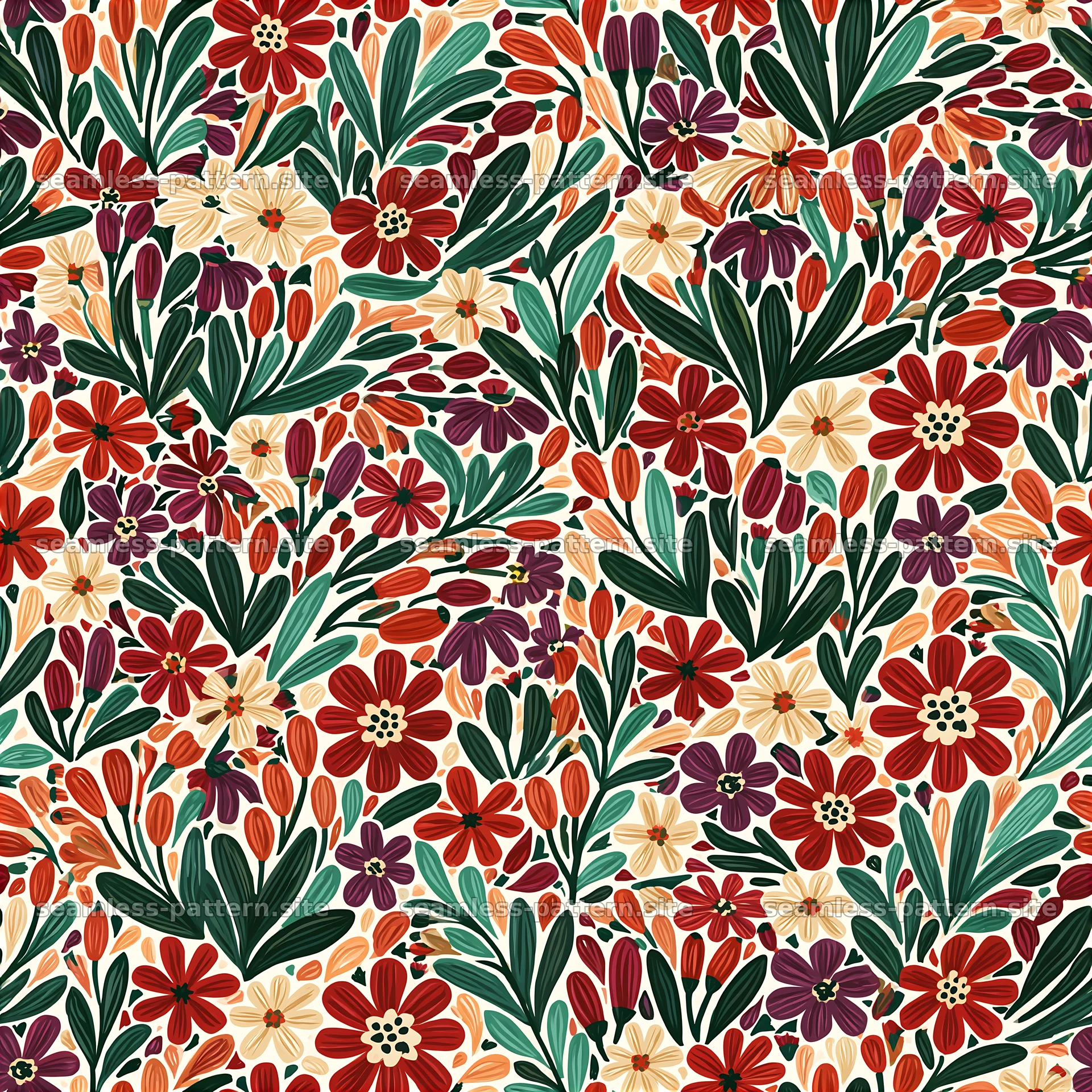 Colorful floral seamless pattern with detail and rich design seamless pattern preview