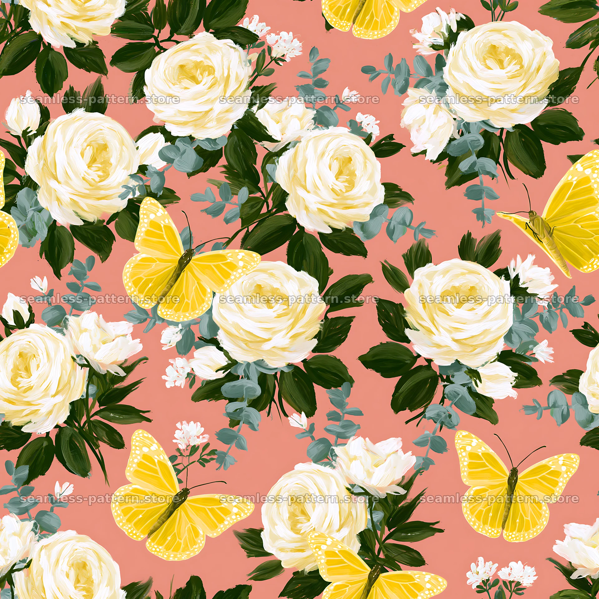 Butterfly and rose seamless pattern for fabric and wallpaper seamless pattern preview