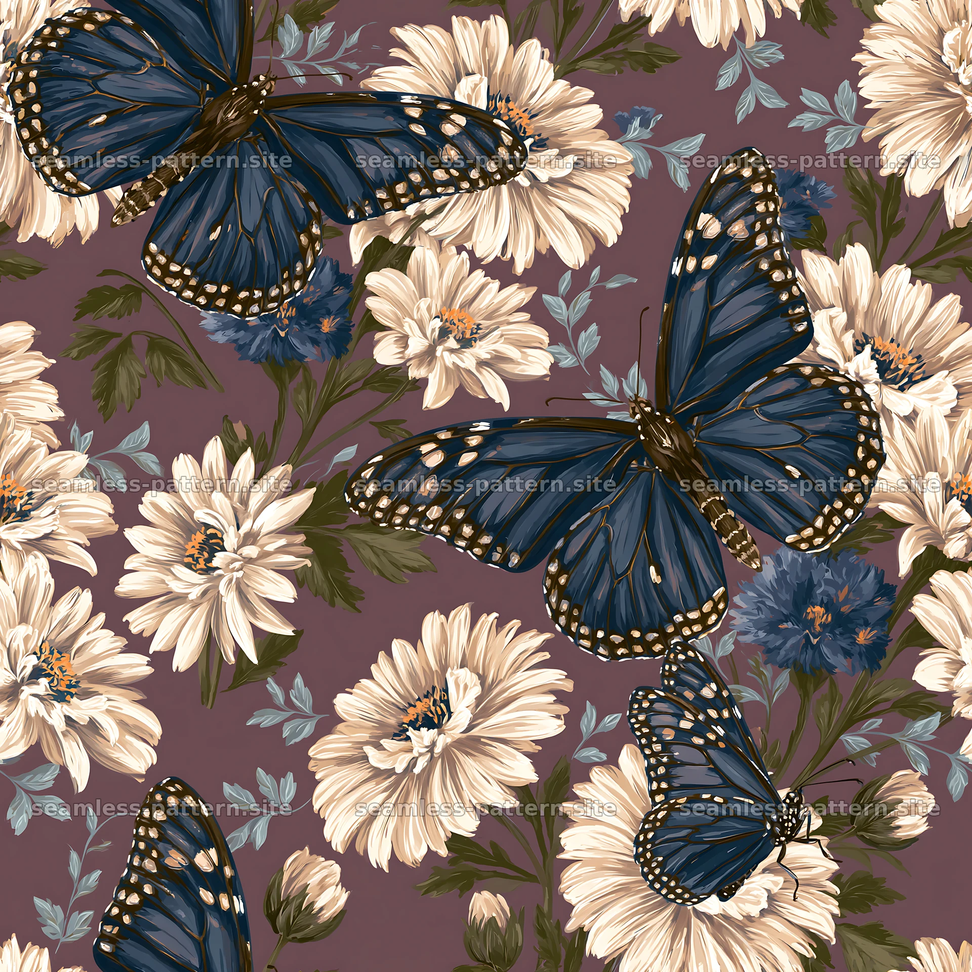 Butterfly and daisy seamless pattern for textiles and wallpaper seamless pattern preview