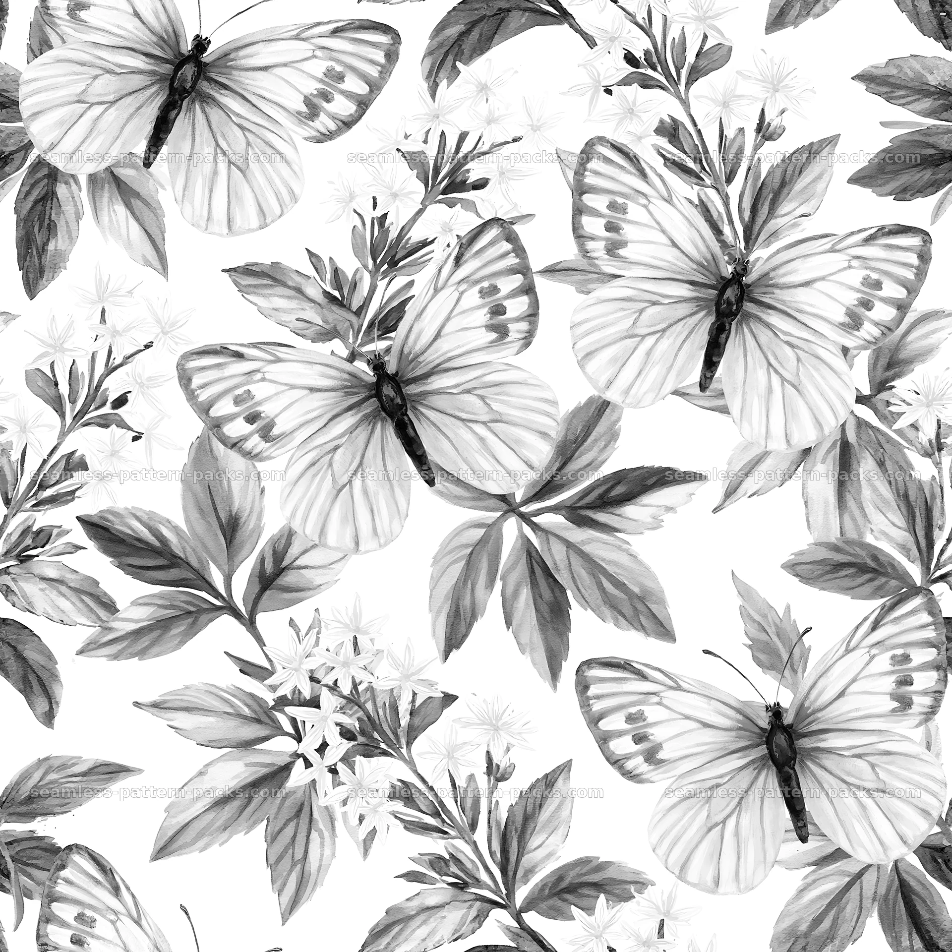 Watercolor butterfly seamless pattern in black and white seamless pattern preview