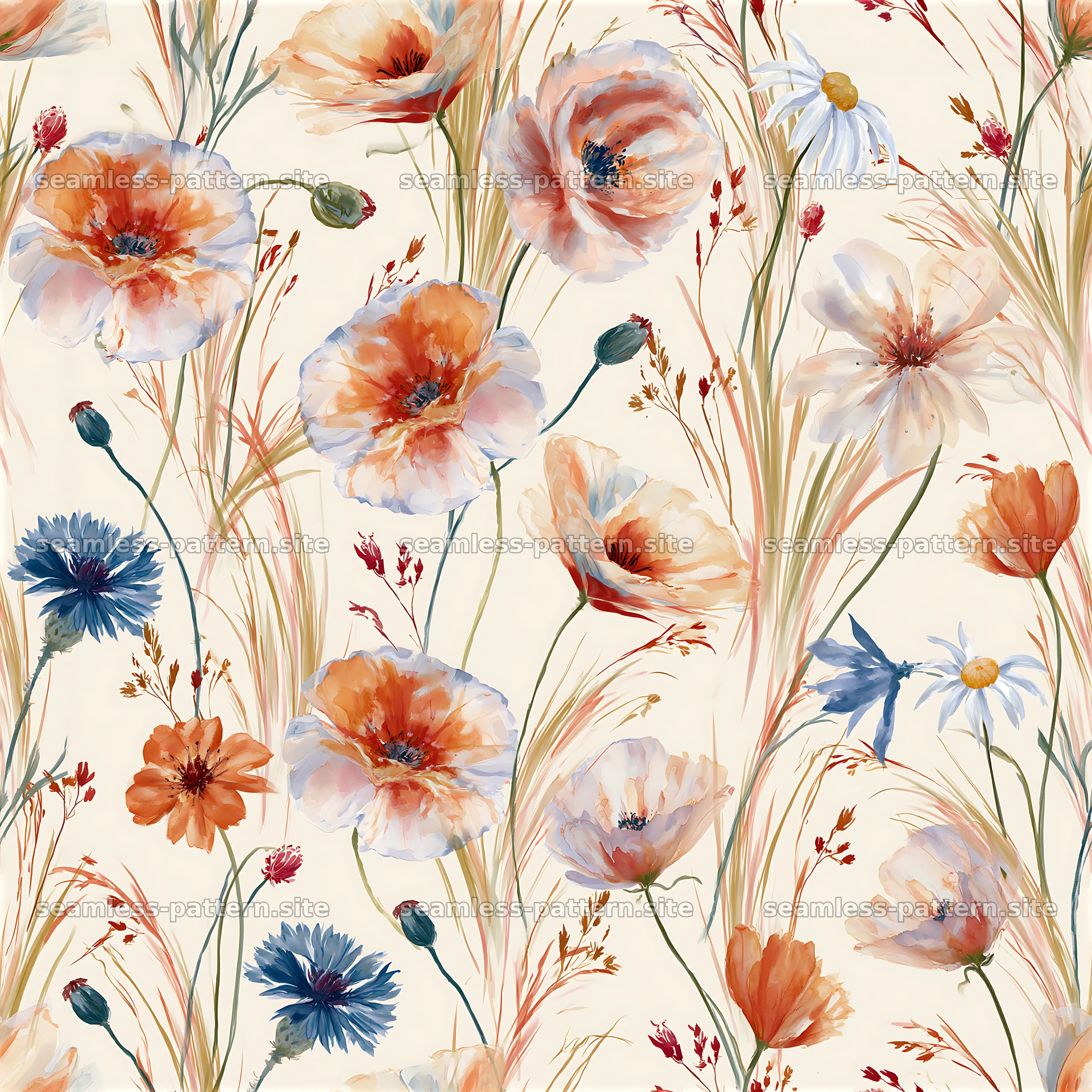 Colorful wildflower seamless pattern with diverse floral motifs seamless pattern preview