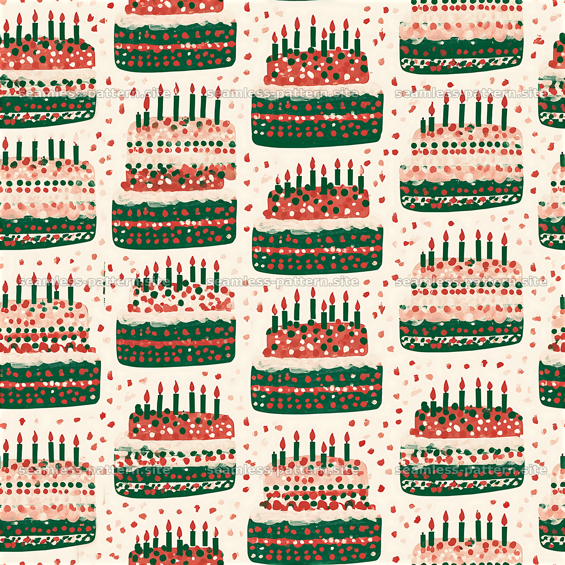 Colorful birthday cake pattern with candles and decorations seamless pattern preview