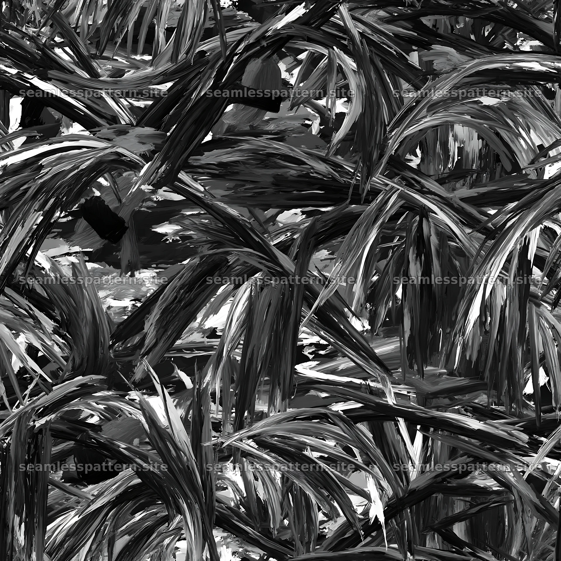 Seamless woodland camouflage brushstroke pattern in black and white seamless pattern preview