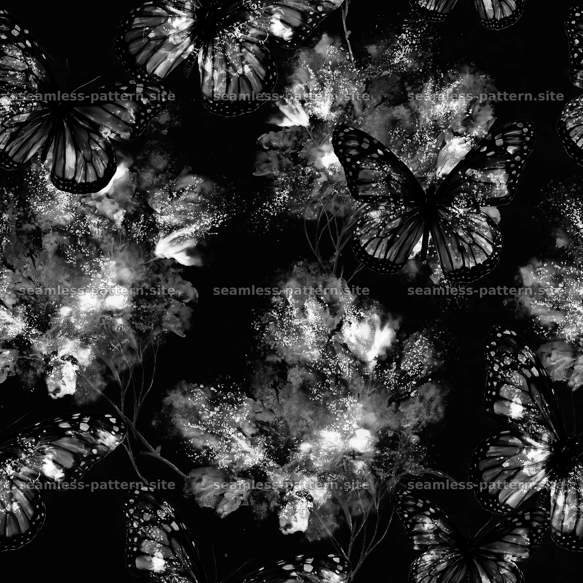 Watercolor butterfly seamless pattern in black and white seamless pattern preview