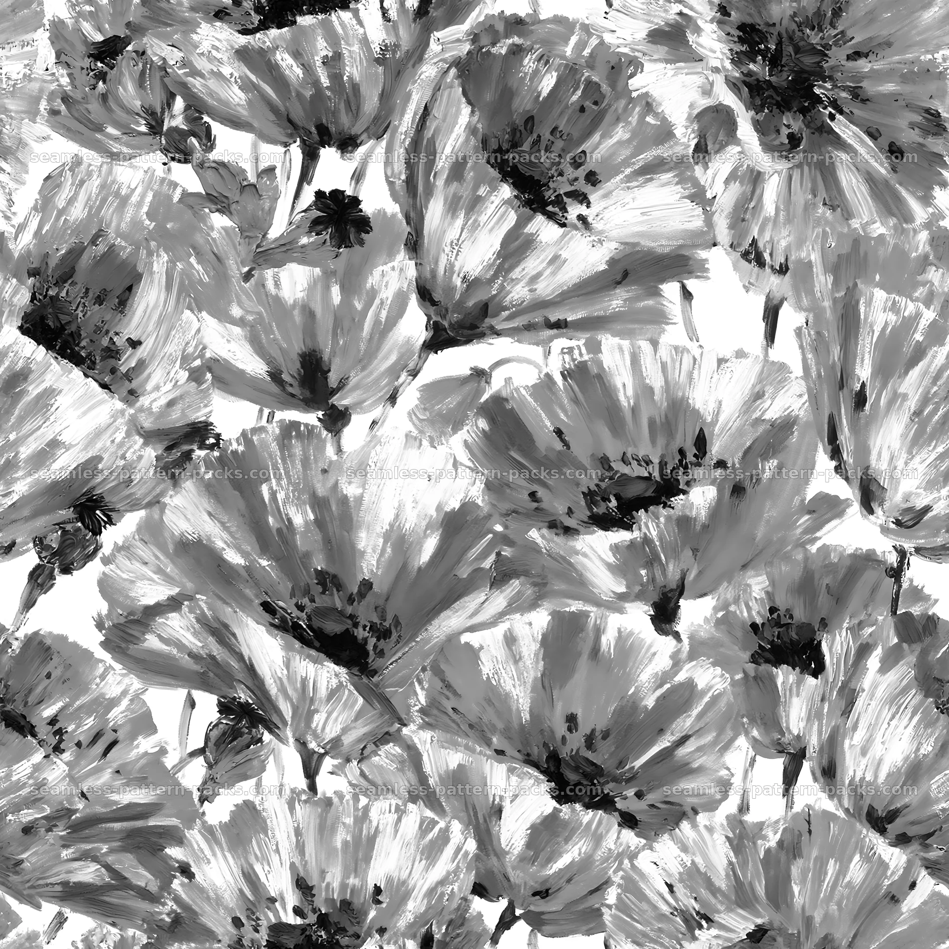 Wildflower brushstroke pattern in monochrome style seamless pattern preview