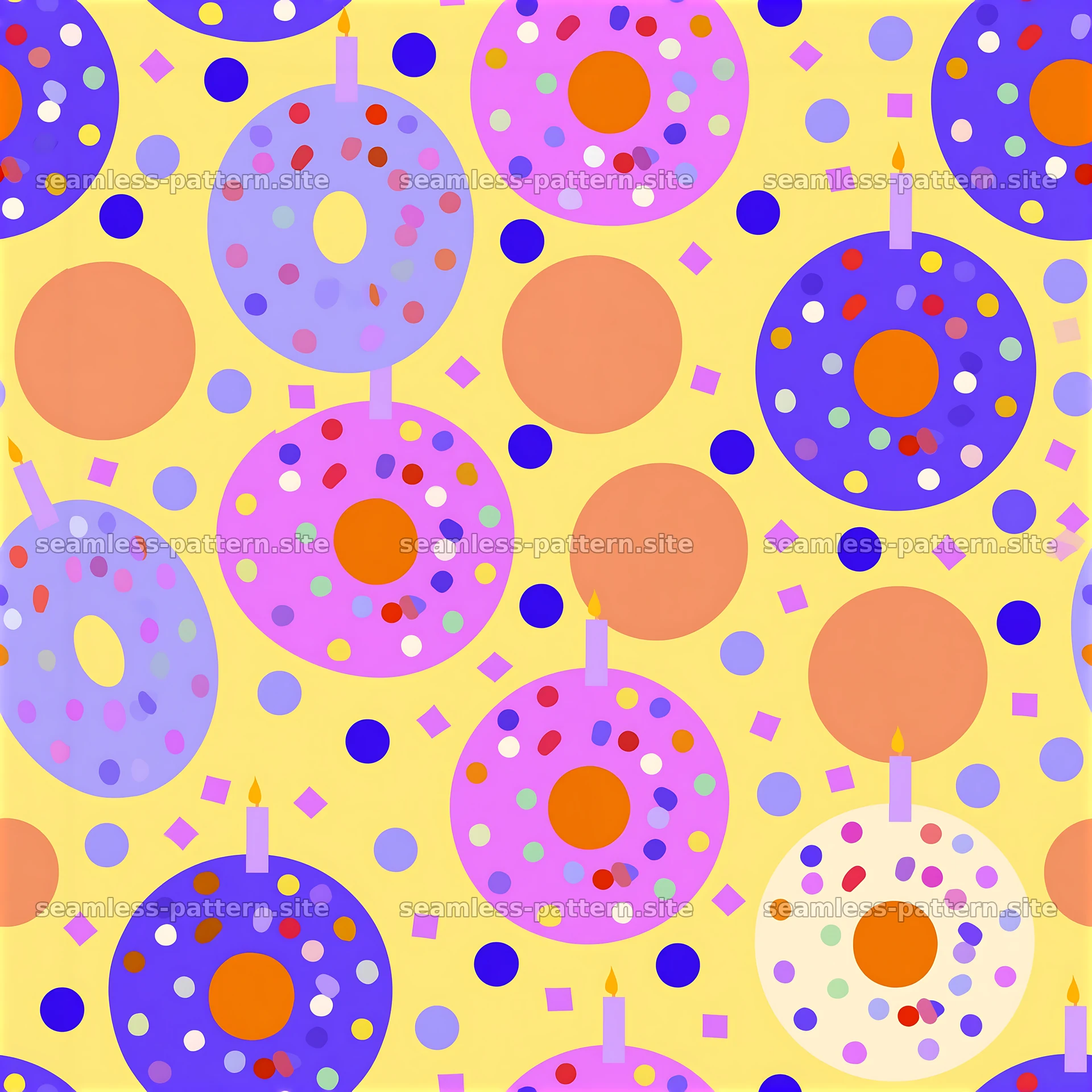Birthday Pastel Seamless Pattern with Colorful Donuts seamless pattern preview