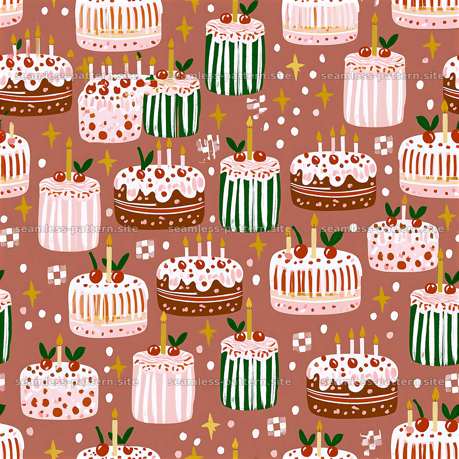 Colorful birthday cake seamless pattern for festive designs seamless pattern preview