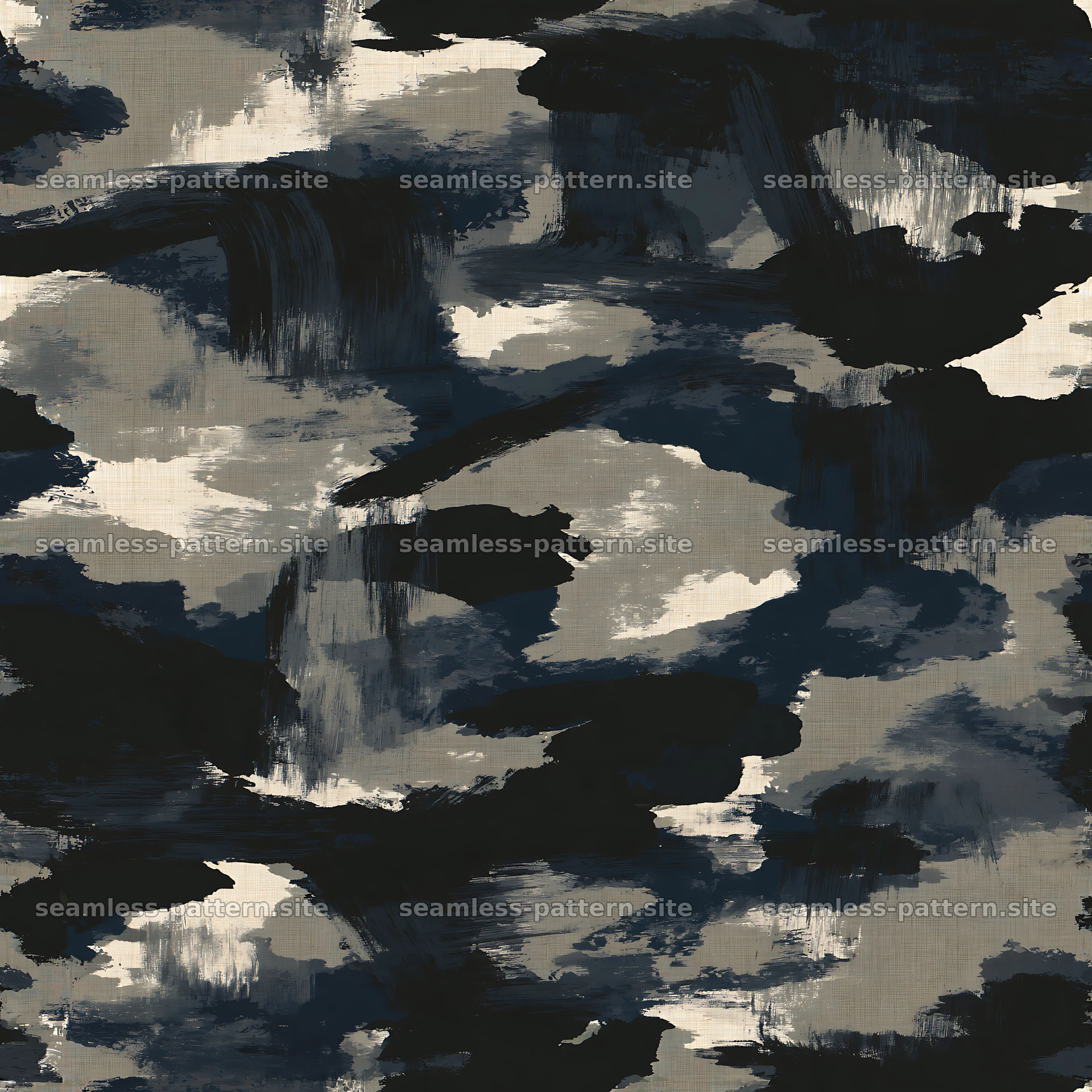Seamless black camouflage brushstroke pattern for textiles seamless pattern preview