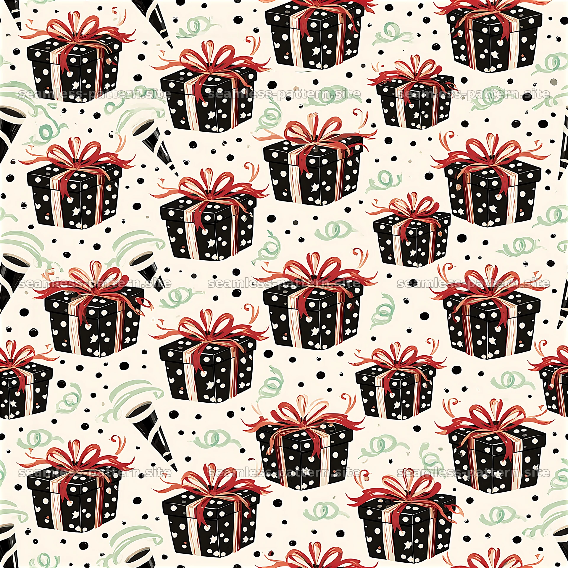 Black and White Gift Box Celebration Seamless Pattern seamless pattern preview