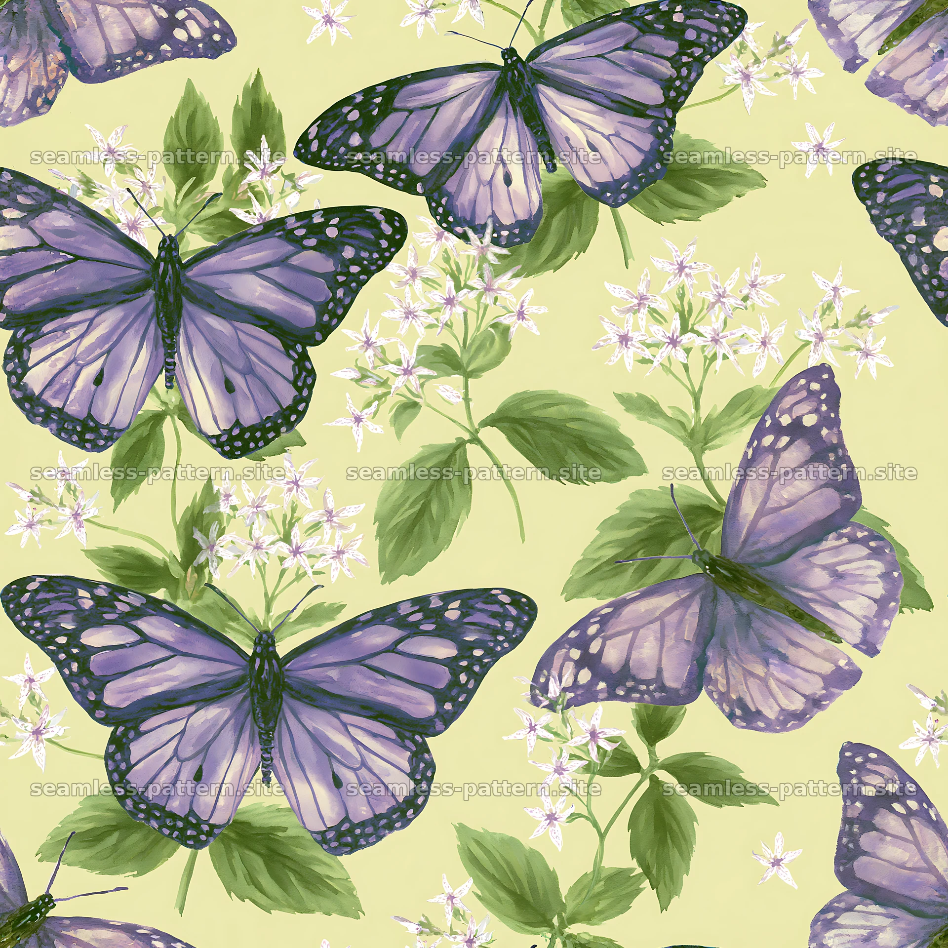 Watercolor butterfly seamless pattern on light background seamless pattern preview