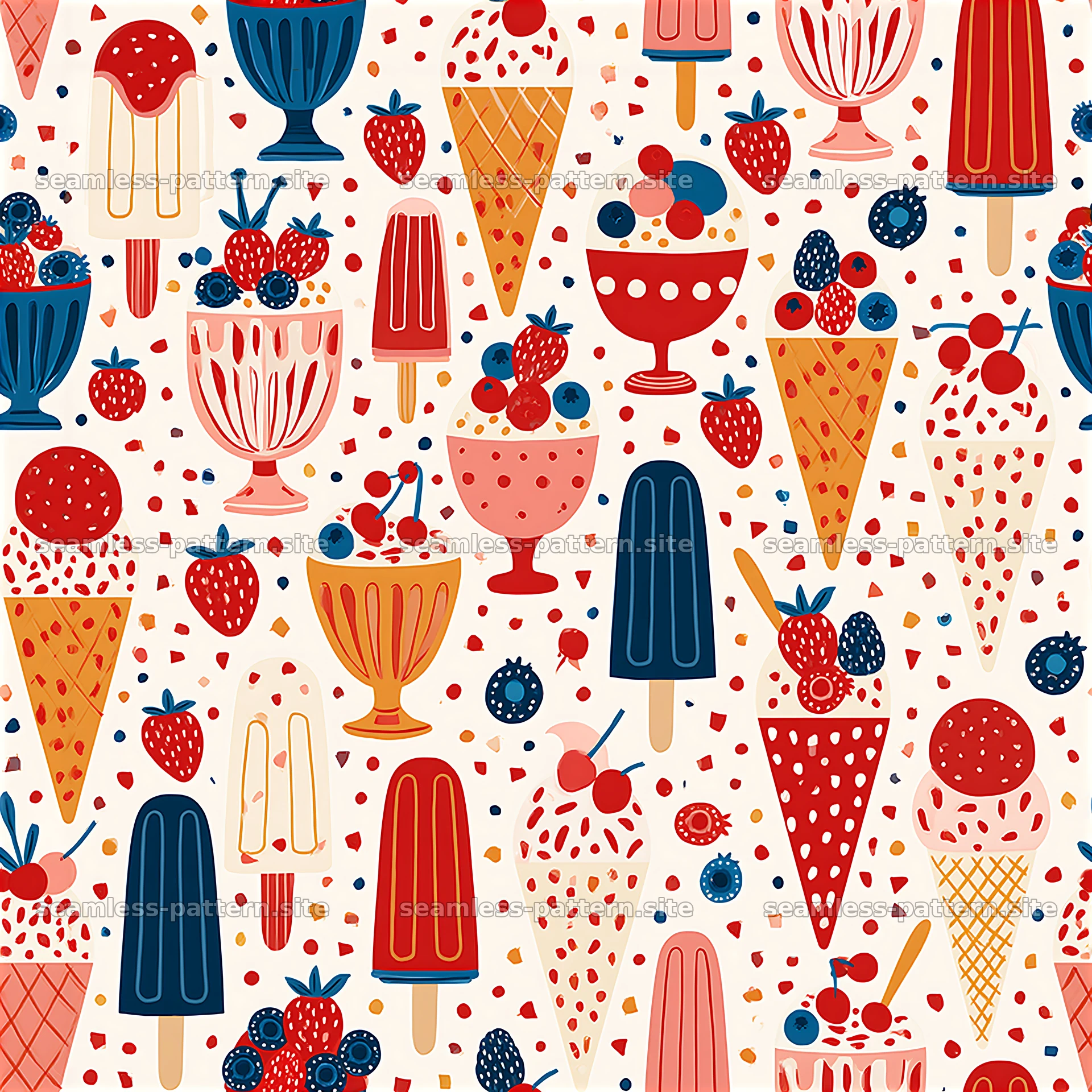 Colorful ice cream seamless pattern with berries seamless pattern preview