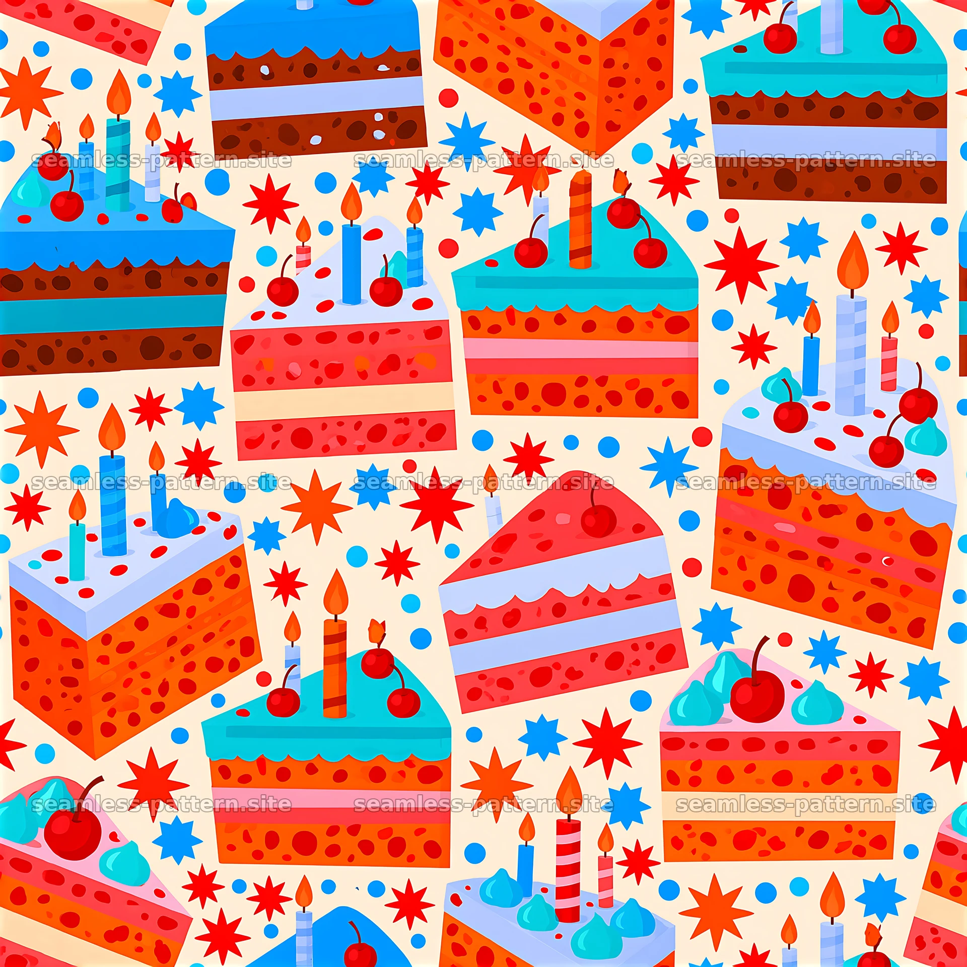 Colorful cake design with candles and stars in a seamless pattern seamless pattern preview